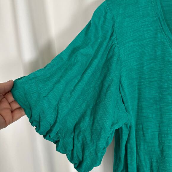 Chico's Cotton Slub Puff Sleeve Tee Bright Green 2 US L Summer Closet Staple‎ - Picture 3 of 8